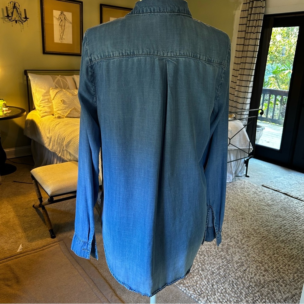 Cloth and Stone Chambray Tunic Boho tie up, long sleeve top Anthropologie, Med - Picture 3 of 11